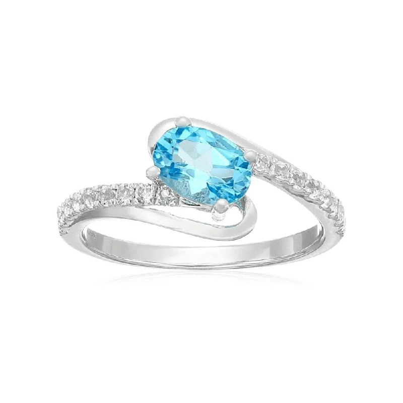 Women’s eternity rings-Sterling Silver Swiss Blue Topaz and White Topaz Ring