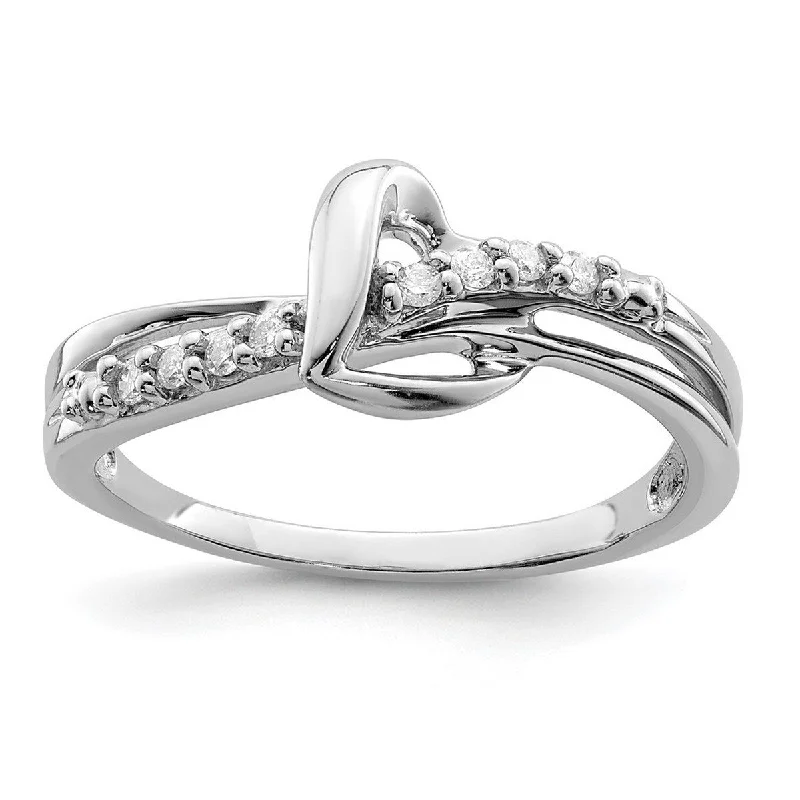 Women’s love rings-Curata 925 Sterling Silver Polished Open back Rhodium Plated Diamond Love Heart Ring