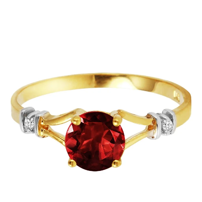 Women’s simple wedding rings-14K Solid Gold 1.07 Carat Diamond Ring w/ Round Cut Garnet Gemstone