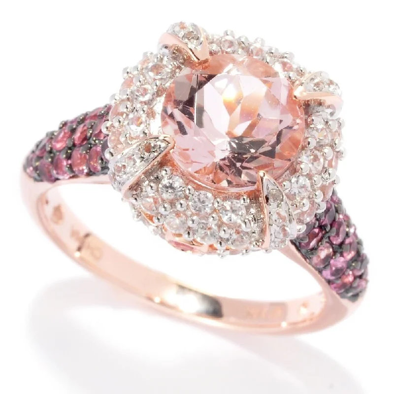 Women’s handmade rings-925 Sterling Silver Morganite,Pink Tourmaline,White Natural Zircon Ring