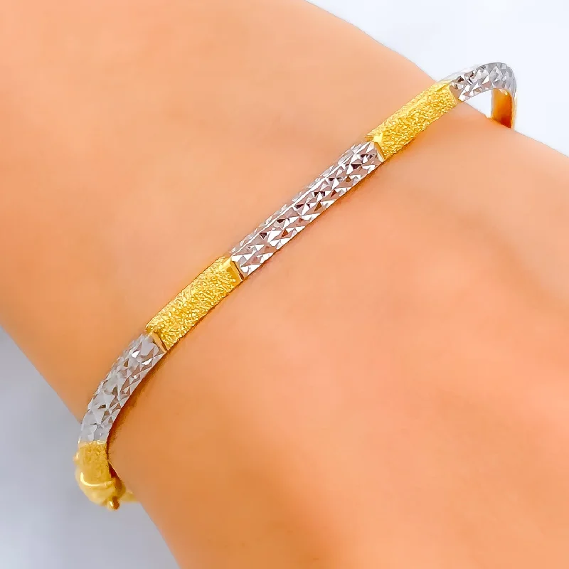 Women’s gold-plated bracelets-Alternating Sand Finished 22k Gold Bangle Bracelet