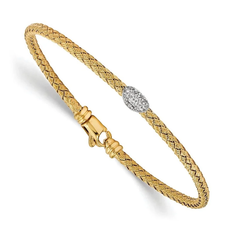 Women’s leather bracelets-Curata 925 Sterling Silver Polished Fancy Lobster Closure Gold tone CZ Cubic Zirconia Simulated Diamond Woven Bracelet 7 Inch