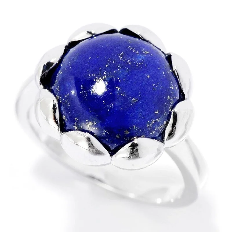 Women’s promise rings-Sterling Silver 12mm Lapis Flower Ring