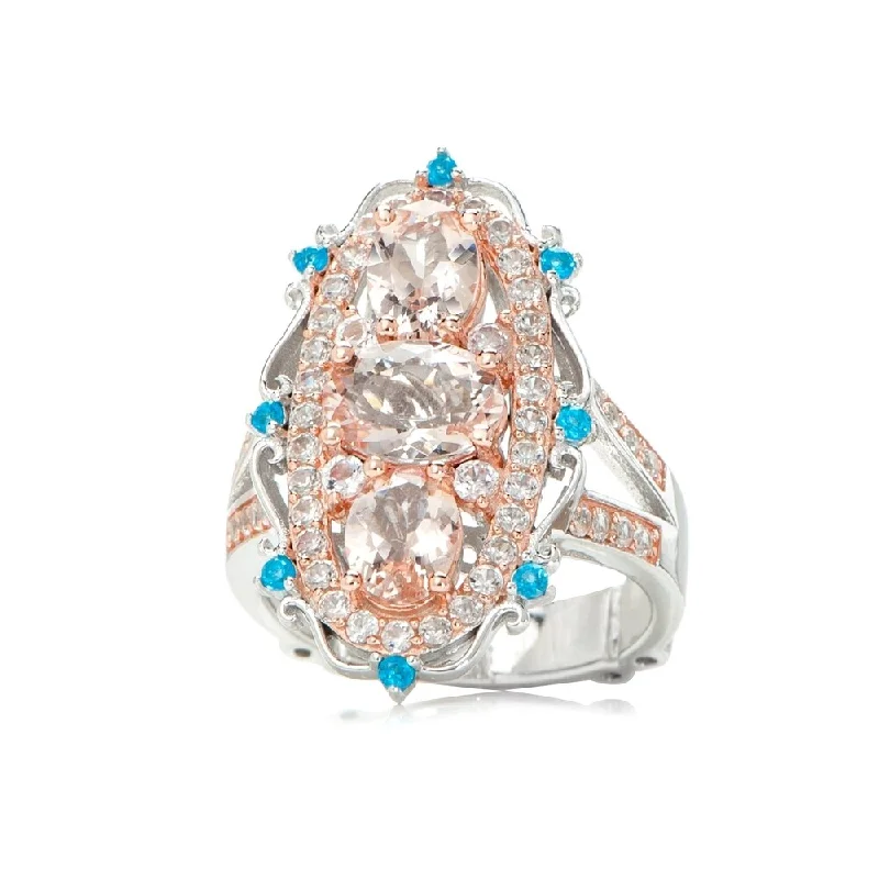 Women’s cubic zirconia rings-Sterling Silver 3.25ctw Morganite & Gemstone Elongated Ring