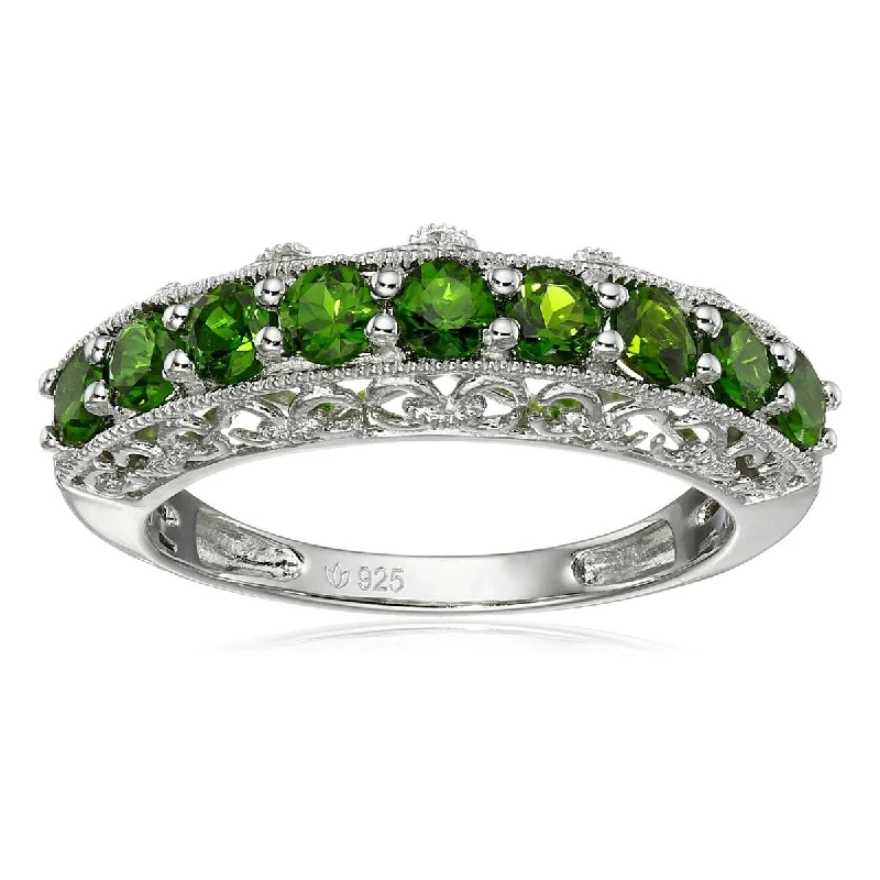 Women’s custom rings-Sterling Silver Chrome Diopside Stackable Band Ring