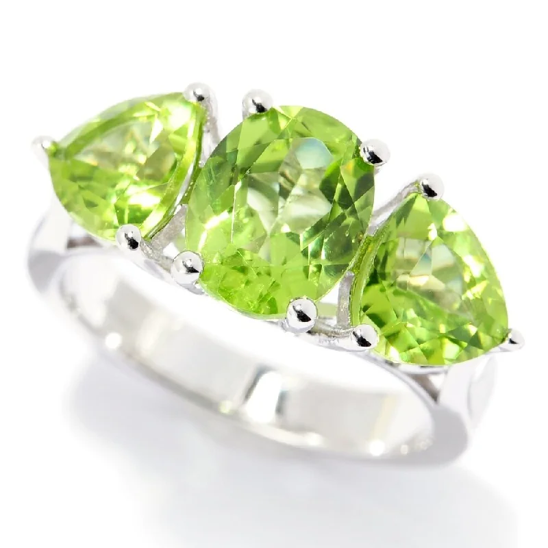 Women’s promise rings-Sterling Silver Oval & Trillion Peridot Ring