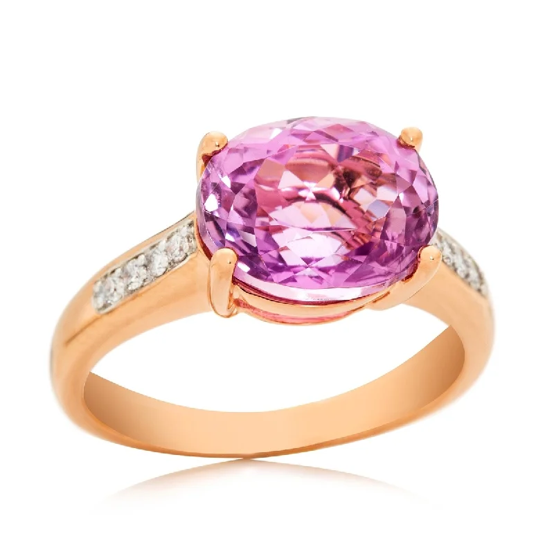 Women’s vintage wedding rings-14Kt Rose Gold Kunzite and White Natural Zircon Ring