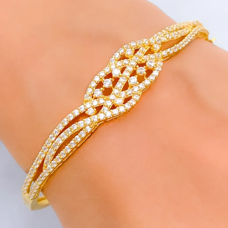 Women’s classic charm bracelets-Ornate Shimmering 22k Gold CZ Bangle Bracelet