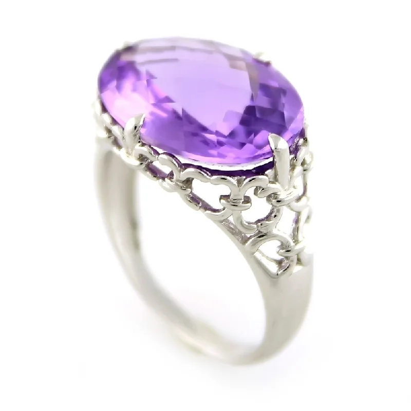 Women’s custom wedding rings-Sterling Silver 8.52ctw African Amethyst Cocktail Ring