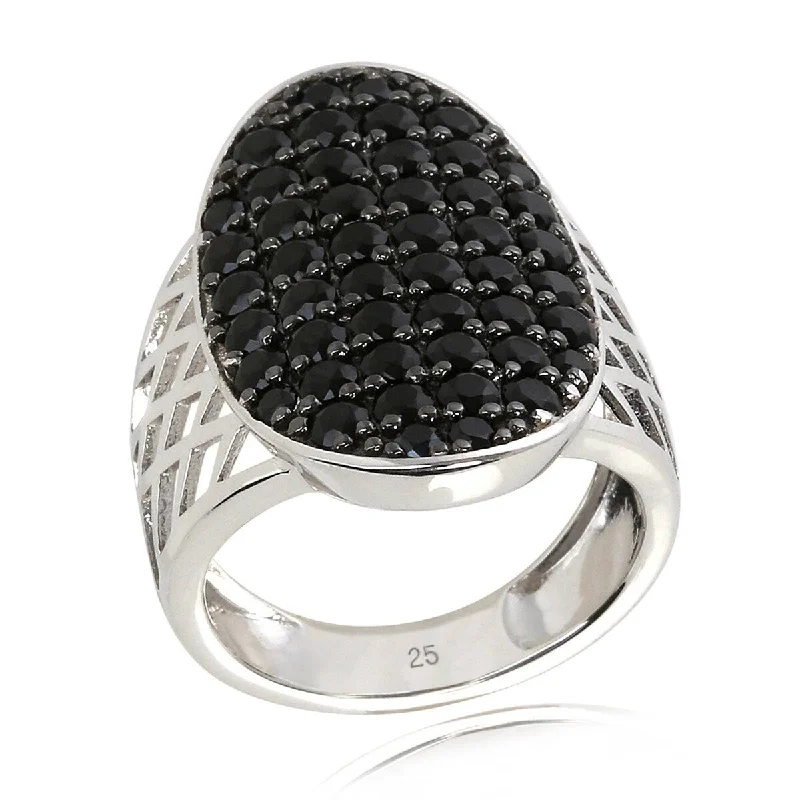 Women’s diamond wedding sets-925 Sterling Silver Black Spinel Gemstone Solitaire Ring