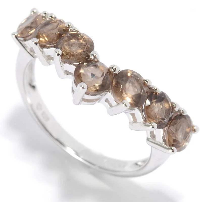 Women’s geometric rings-Sterling Silver Smoky Quartz Stack Ring