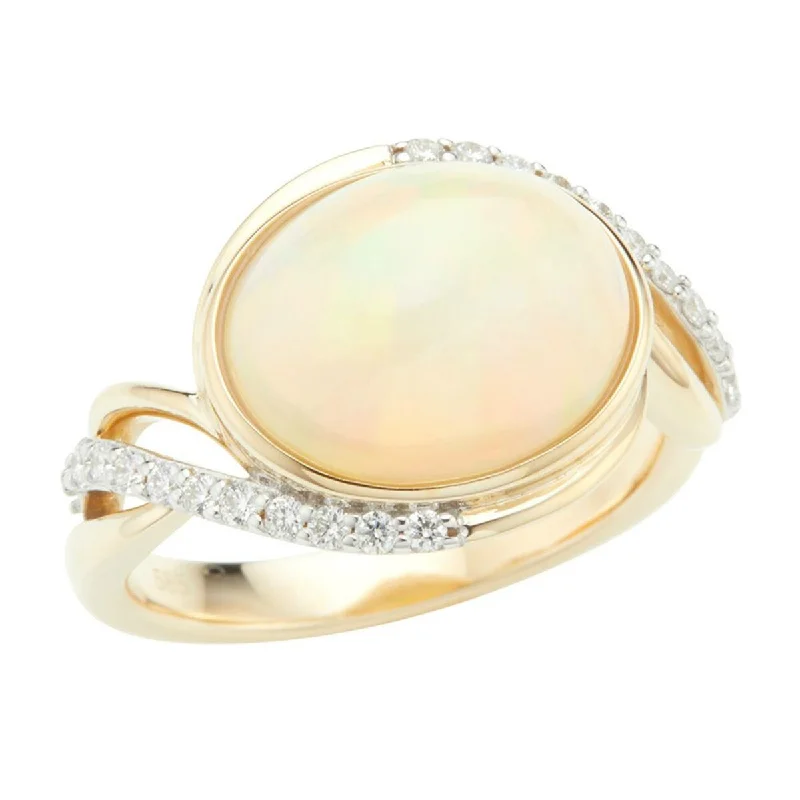 Women’s silver rings-14K Gold Ethiopian Opal with Diamond Ring