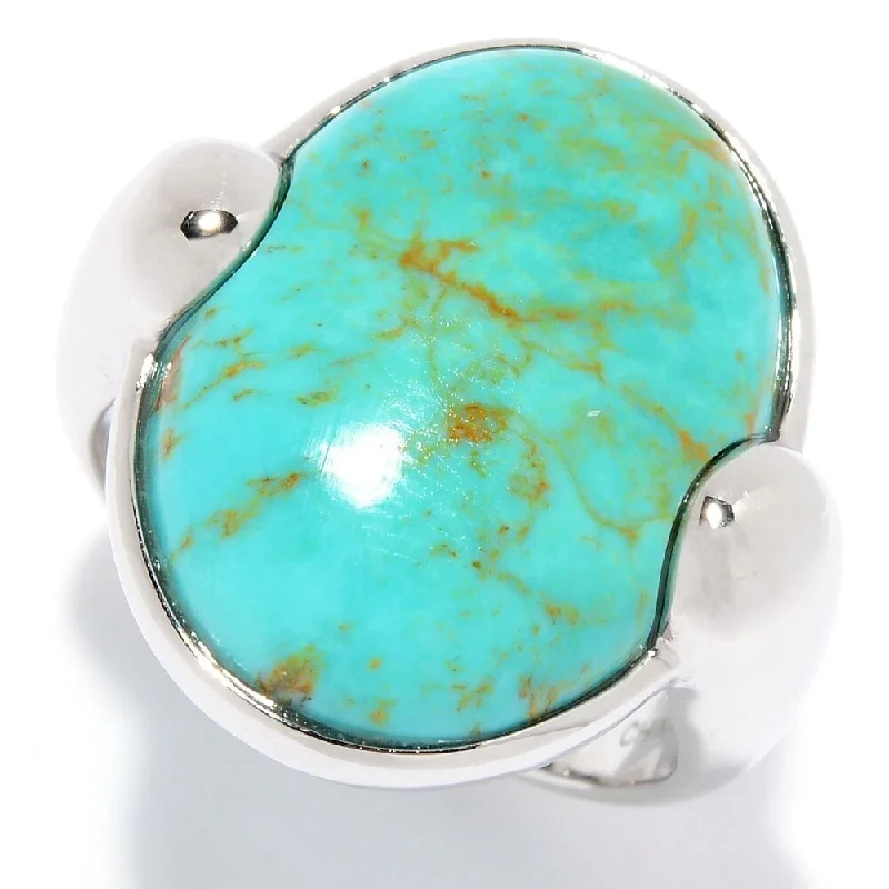 Women’s vintage diamond rings-Sterling Silver 20 x 15mm Oval Tyrone turquoise North-South Ring