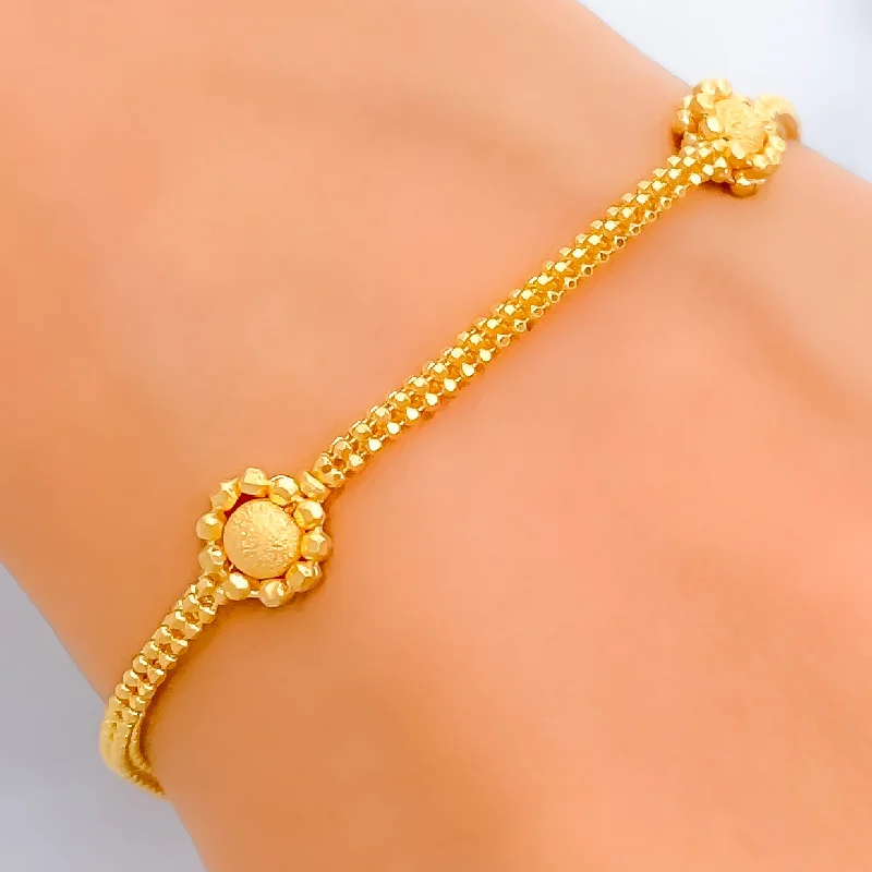 Women’s leather bangles-Dressy Flower 22K Gold Bracelet