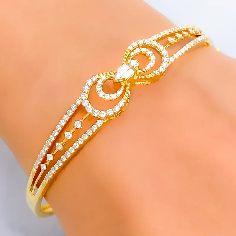 Women’s gold bracelets-Glistening Bow Shaped Diamond + 18k Gold Bangle Bracelet