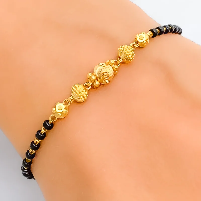 Women’s lucky bracelets-Shimmering Graceful 22k Gold Black Bead Bracelet