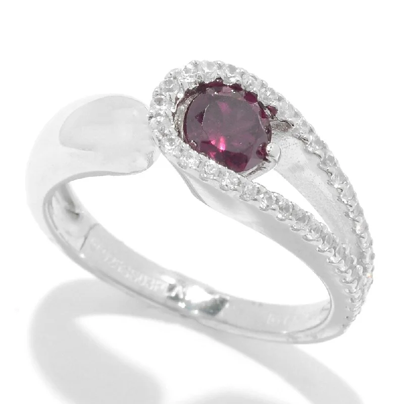 Women’s moissanite rings-Sterling Silver Rhodolite and White Zircon Bypass Band Ring