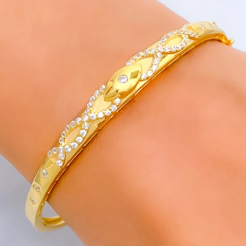 Women’s diamond bracelets-Opulent Modern 22k Gold CZ Bangle Bracelet