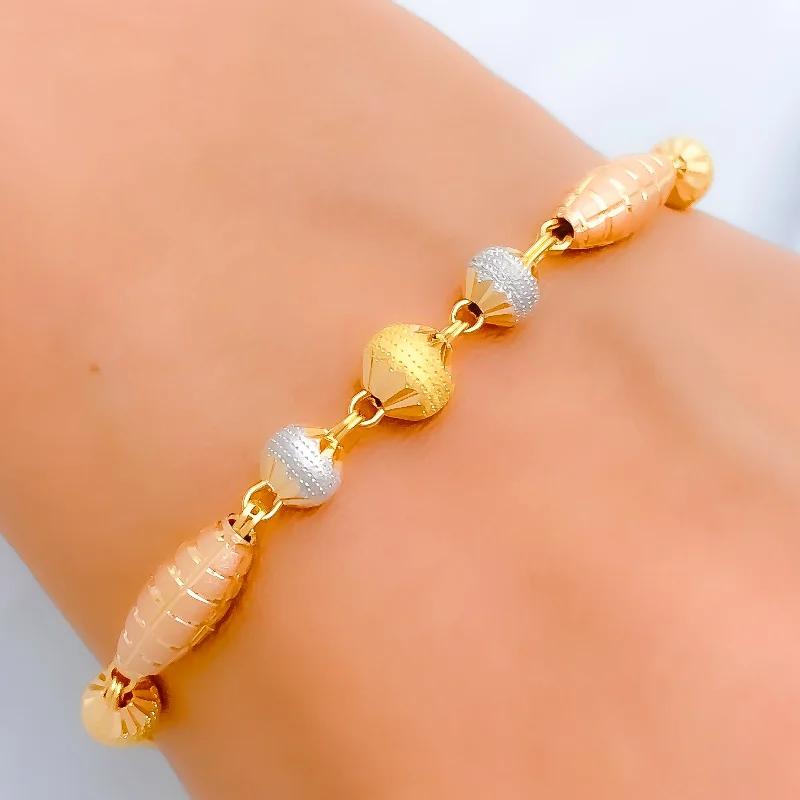 Women’s charm bracelets-Matte Elongated Orb 22k Gold Bracelet