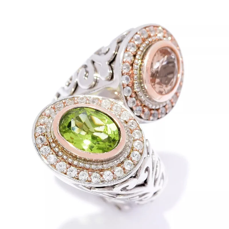 Women’s gold wedding rings-Dallas Prince 3.96ctw Peridot, Morganite & White Zircon Bypass Ring