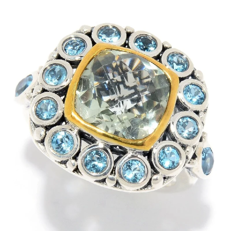 Women’s name rings-925 Sterling Silver Swiss Blue Topaz and Green Amethyst Ring