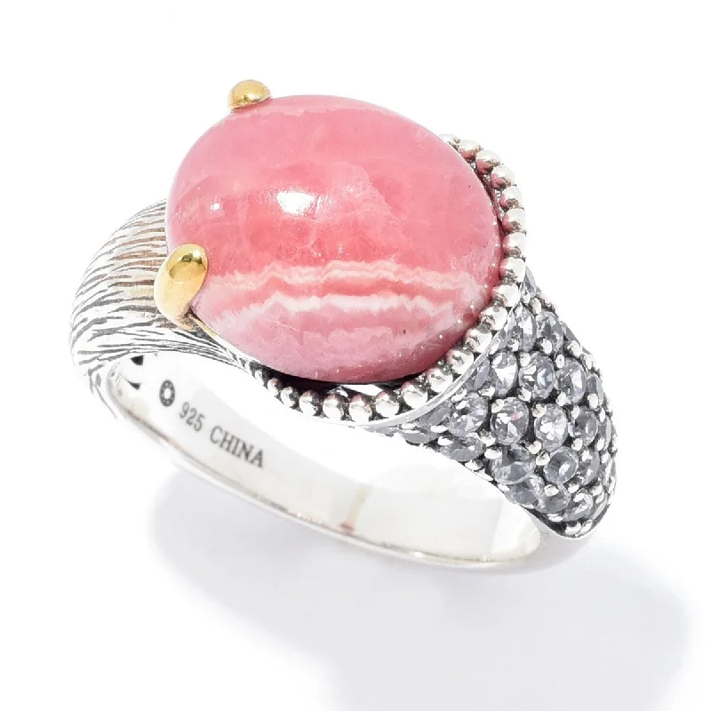 Women’s colorful rings-925 Sterling Silver White Natural Zircon and Rhodochrosite Ring