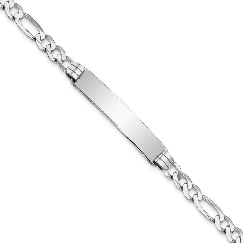 Women’s personalized bangles-Curata 7.5mm 14k White Gold Engravable Figaro Link ID Bracelet