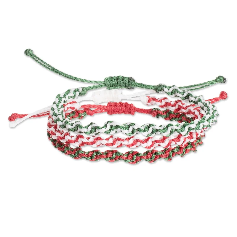 Women’s statement bangles-Novica Handmade Christmas Traditions Macrame Wristband Bracelets (Set Of 3)