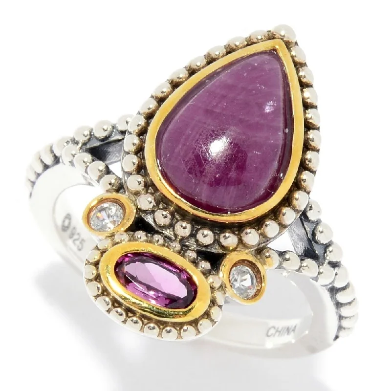 Women’s classic rings-Sterling Silver Ruby, Rhodolite & White Zircon Beaded Ring