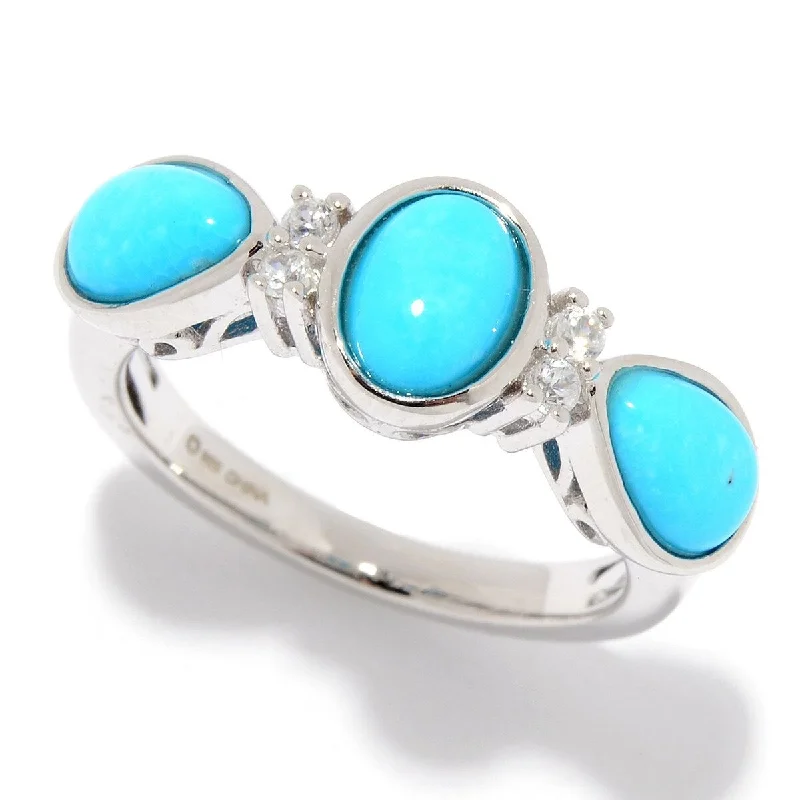 Women’s personalized rings-925 Sterling Silver Kingman Turquoise and White Natural Zircon Ring