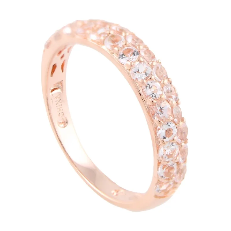 Women’s custom wedding rings-Sterling Silver Morganite Stack Band Ring