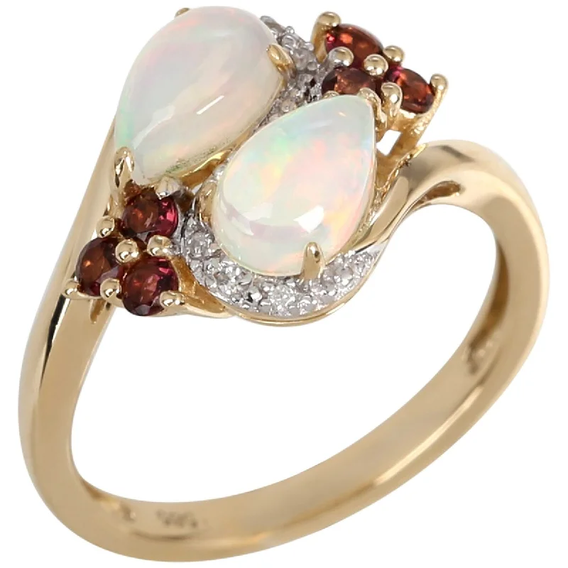 Women’s modern rings-14Kt Yellow Gold Ethiopian Opal, Pink Tourmaline, Diamond Ring