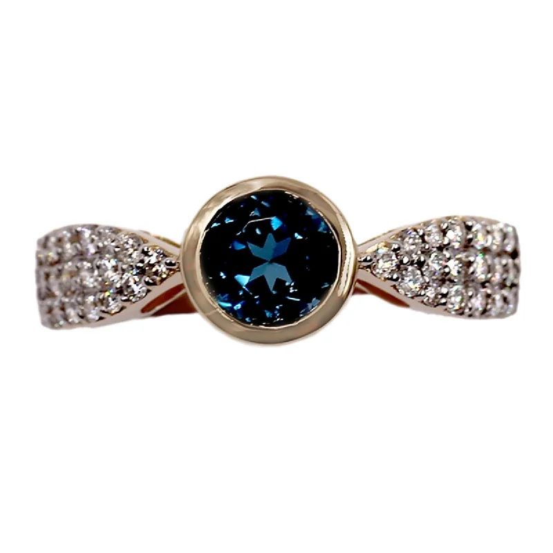 Women’s gold wedding rings-14KT Yellow Gold London Blue Topaz and Diamond Ring