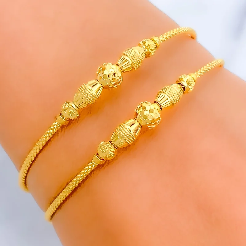 Women’s stackable bangles-Shiny Disco Orb 22k Gold Bangle Bracelet Pair