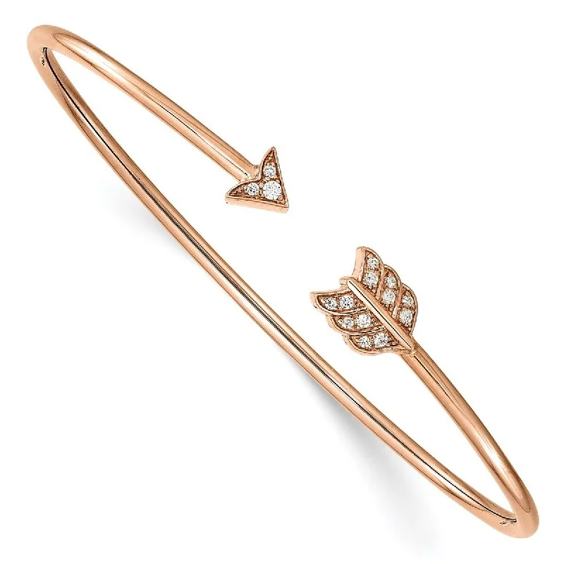 Women’s chic bangles-Curata 14k Rose Gold Diamond Arrow Cuff Stackable Bangle Bracelet