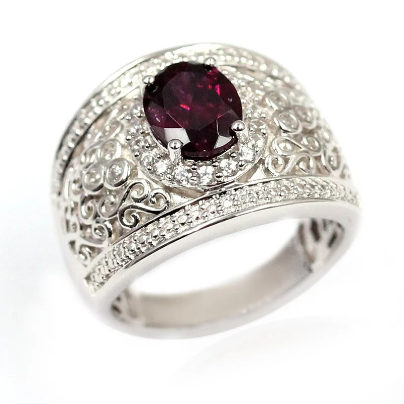 Women’s titanium rings-925 Sterling Silver Rhodolite Garnet and White Zircon Gemstone Band Ring