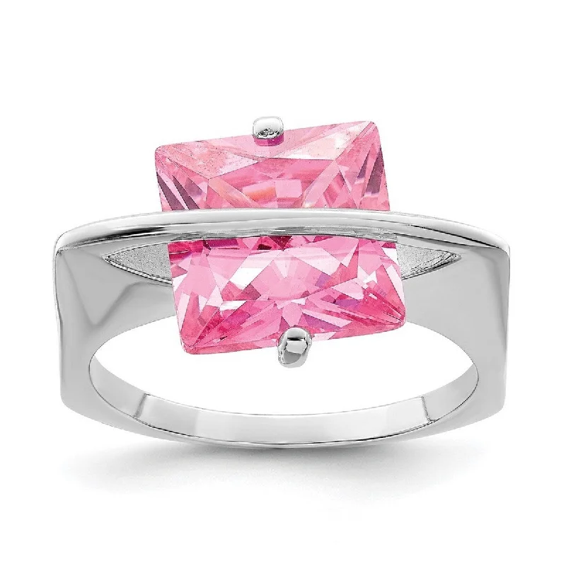 Women’s name rings-Curata 925 Sterling Silver Polished Solid Back 11mm Pink CZ Cubic Zirconia Simulated Diamond Ring