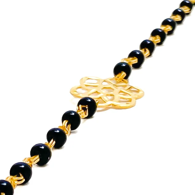 Women’s antique bangles-Chic Decorative 22k Gold Black Bead Baby Bracelet