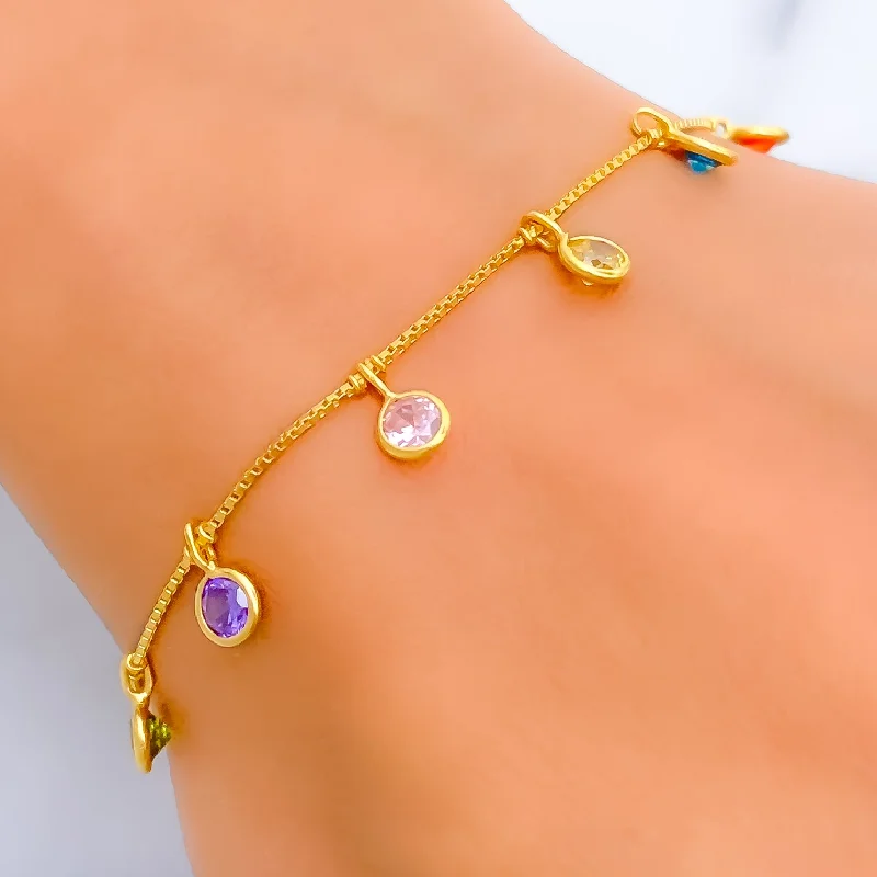 Women’s rose gold bracelets-Dangling Dotted 22k Gold CZ Bracelet