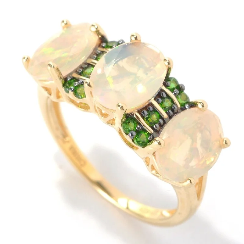 Women’s silver rings-Yellow Gold Over Silver Chrome Diopside and Opal Ring