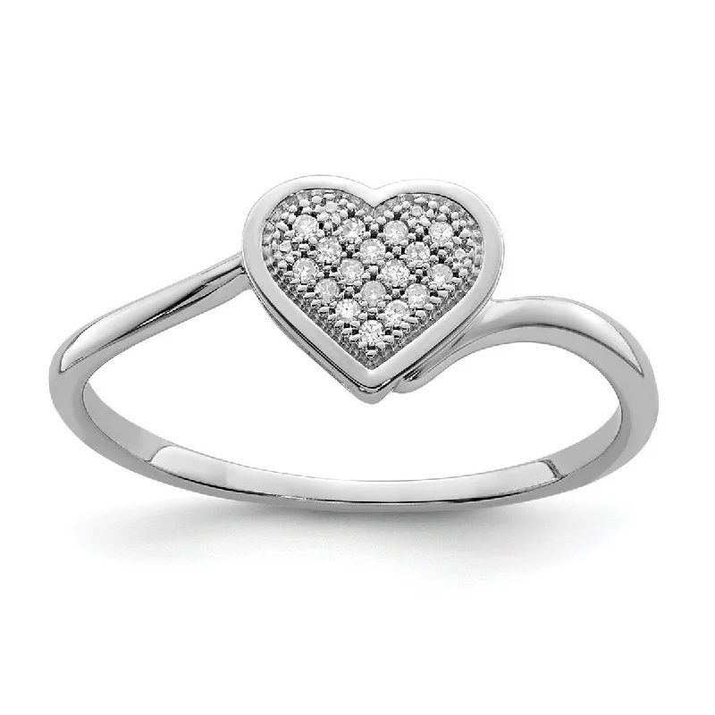 Women’s minimalist rings-Curata 925 Sterling Silver Polished Diamond Love Heart Ring