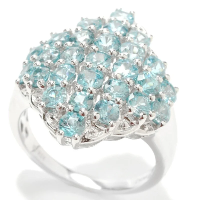 Women’s pearl rings-Sterling Silver 4.60Ctw Blue Zircon Cluster Ring