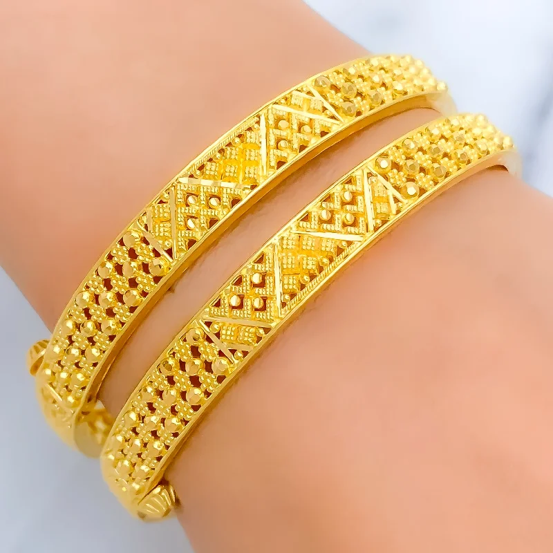 Women’s minimalistic bracelets-Lightweight Evergreen Beaded 22k Gold Bangles