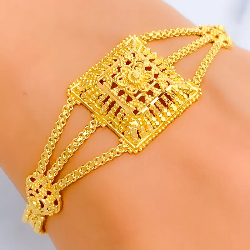 Women’s diamond tennis bracelets-Special Square Three Chain 22k Gold Bracelet