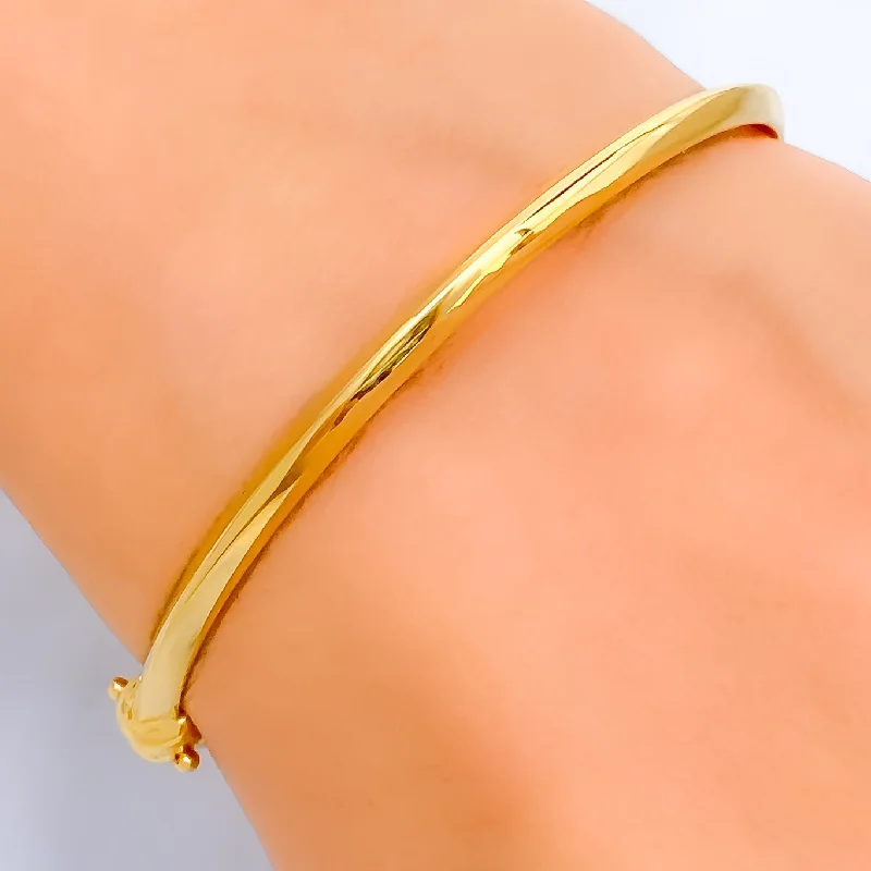 Women’s beaded bangles-Dainty Glistening 22k Gold Bangle Bracelet