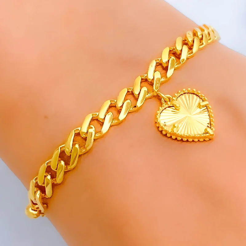 Women’s holiday bracelets-Dangling Heart 21k Gold Bracelet