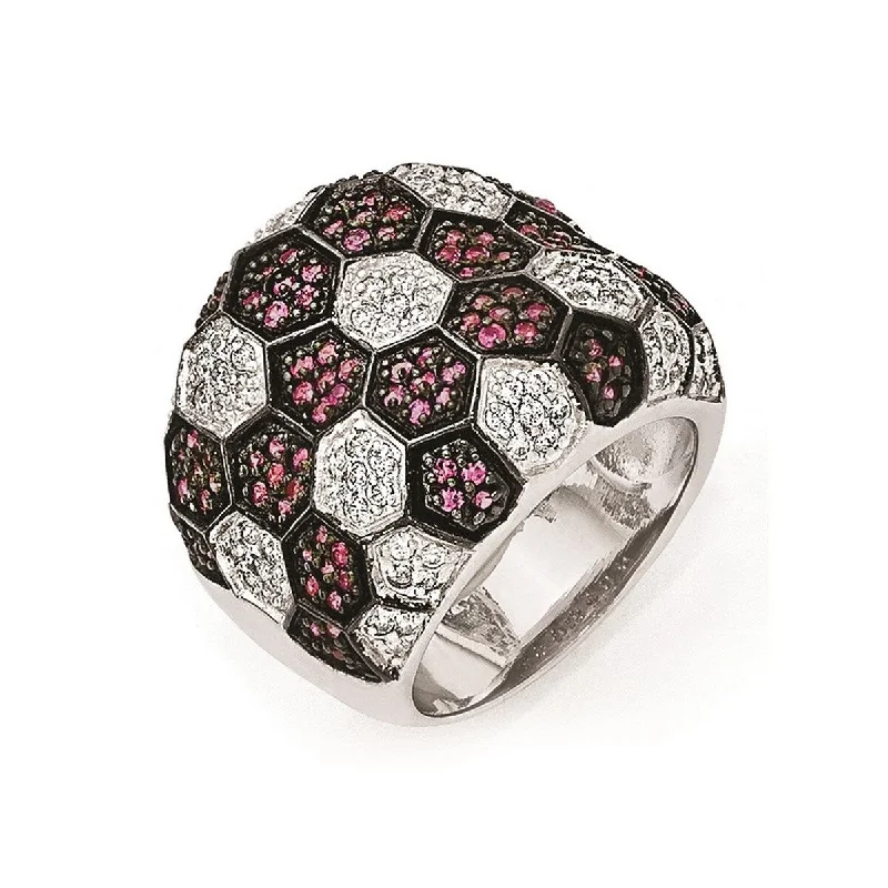 Women’s platinum rings-Curata 925 Sterling Silver and Black Rhodium Simulated Ruby And Cubic Zirconia Ring