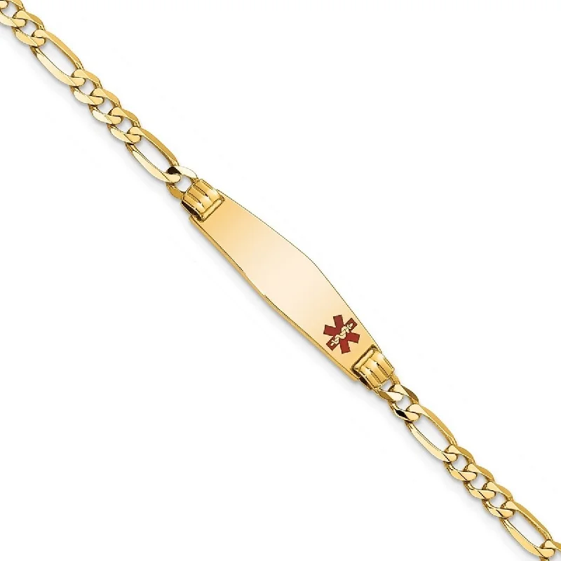 Women’s gold-plated bracelets-Curata 8.5mm 14k Engravable Medical Soft Diamond Shape Red Enamel Figaro ID Bracelet