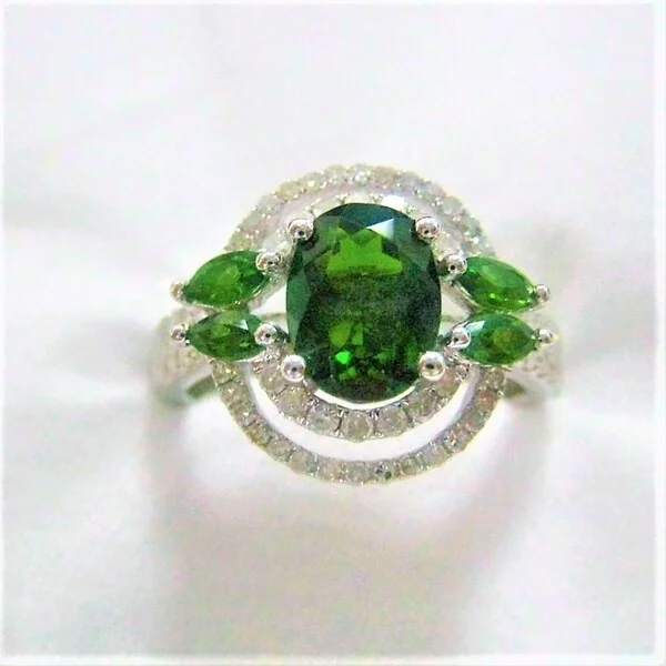 Women’s symbolic rings-14k White Gold Chrome Diopside and White Sapphire Ring