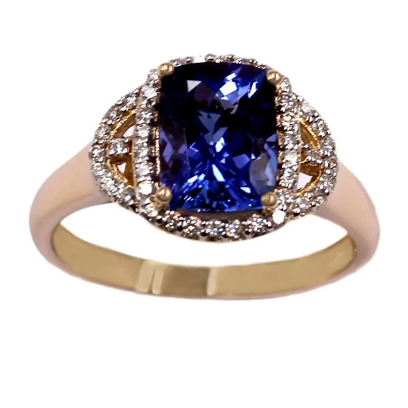 Women’s round diamond rings-14KT Yellow Gold Tanzanite and Diamond Ring